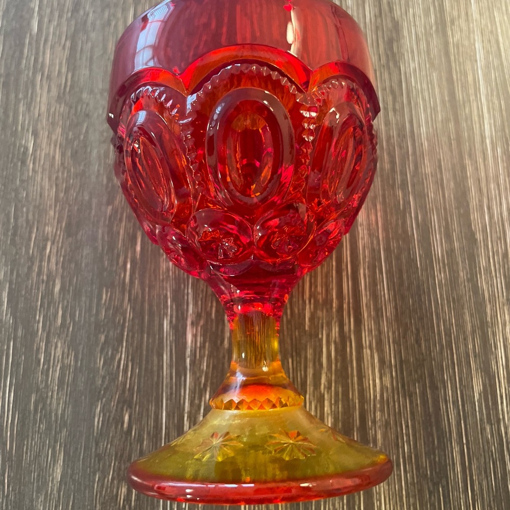 LE Smith Amberina Moon & Stars - Set of Eight Vibrant Red Glass Goblets